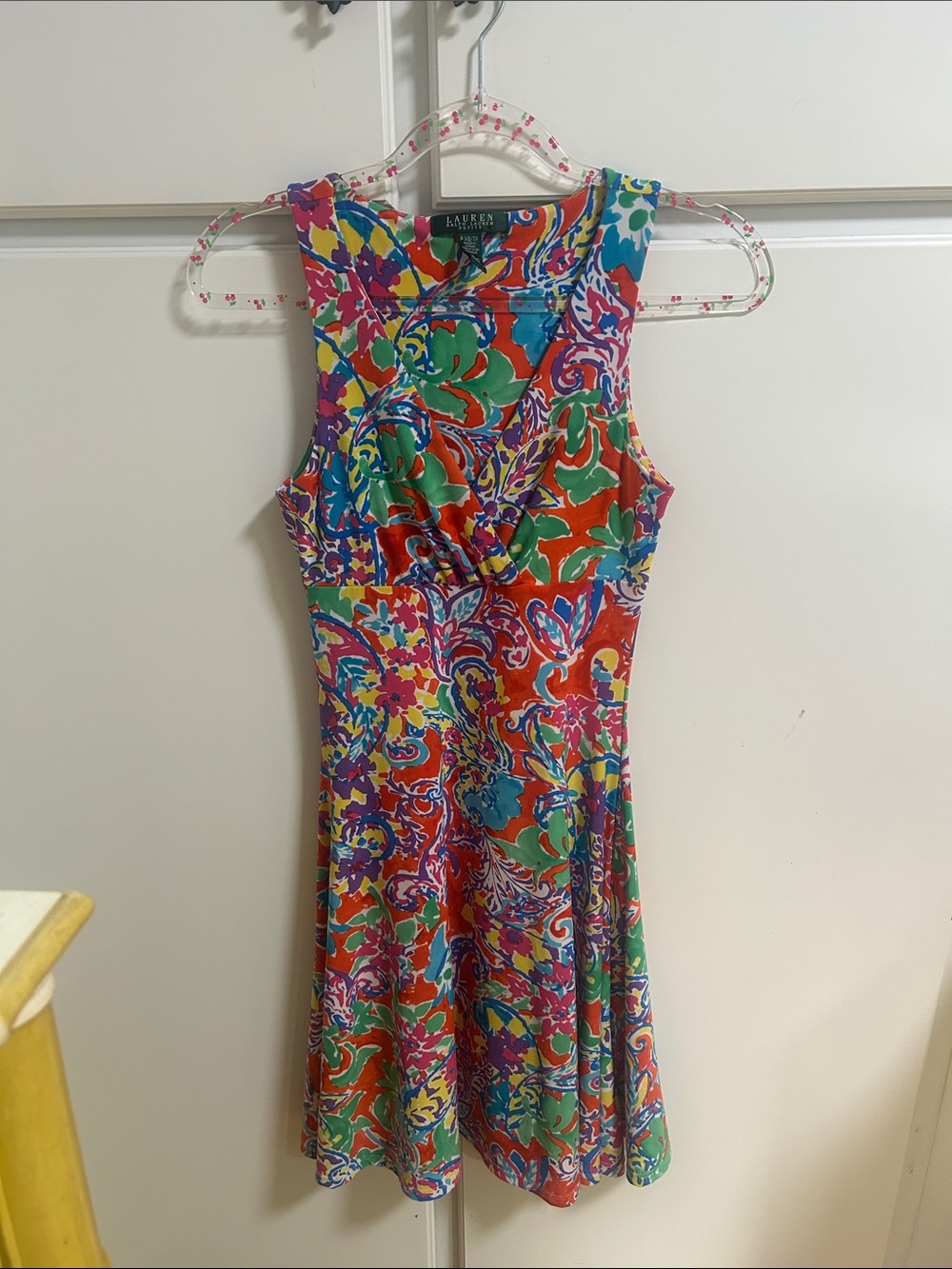Lauren Ralph Lauren Red Multicolor Sleeveless Floral Midi Dress XSP Preppy